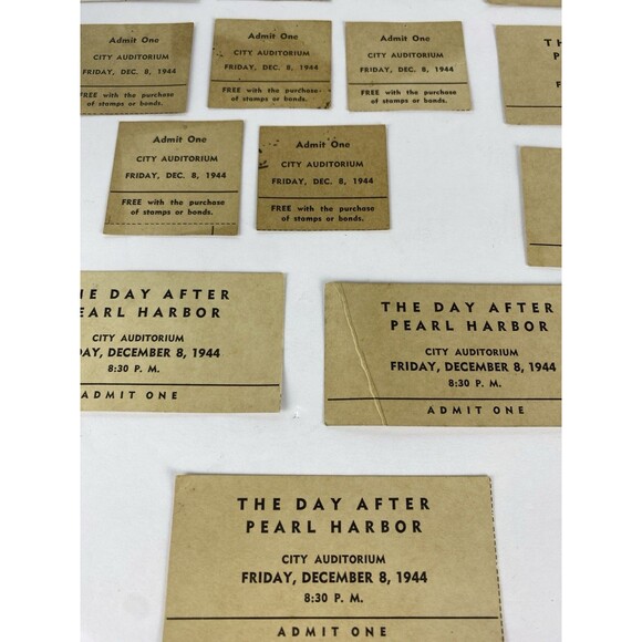 VTG WWII 1944 TICKETS & STUBS DAY AFTER PEARL HARBOR WAR BOND SALE EVENT WW2 WV - Picture 3 of 8